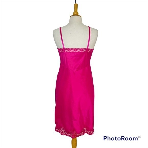 Vintage Lingerie Fuchsia Pink Barbiecore Embroidered  Slip Nightgown - Small - Picture 3 of 8